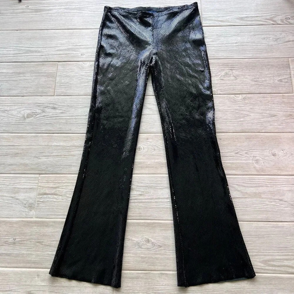 Bisou Bisou Womens Black Pull On Faux Snake Skin Flare Disco Pants Size 12 - Picture 1 of 14